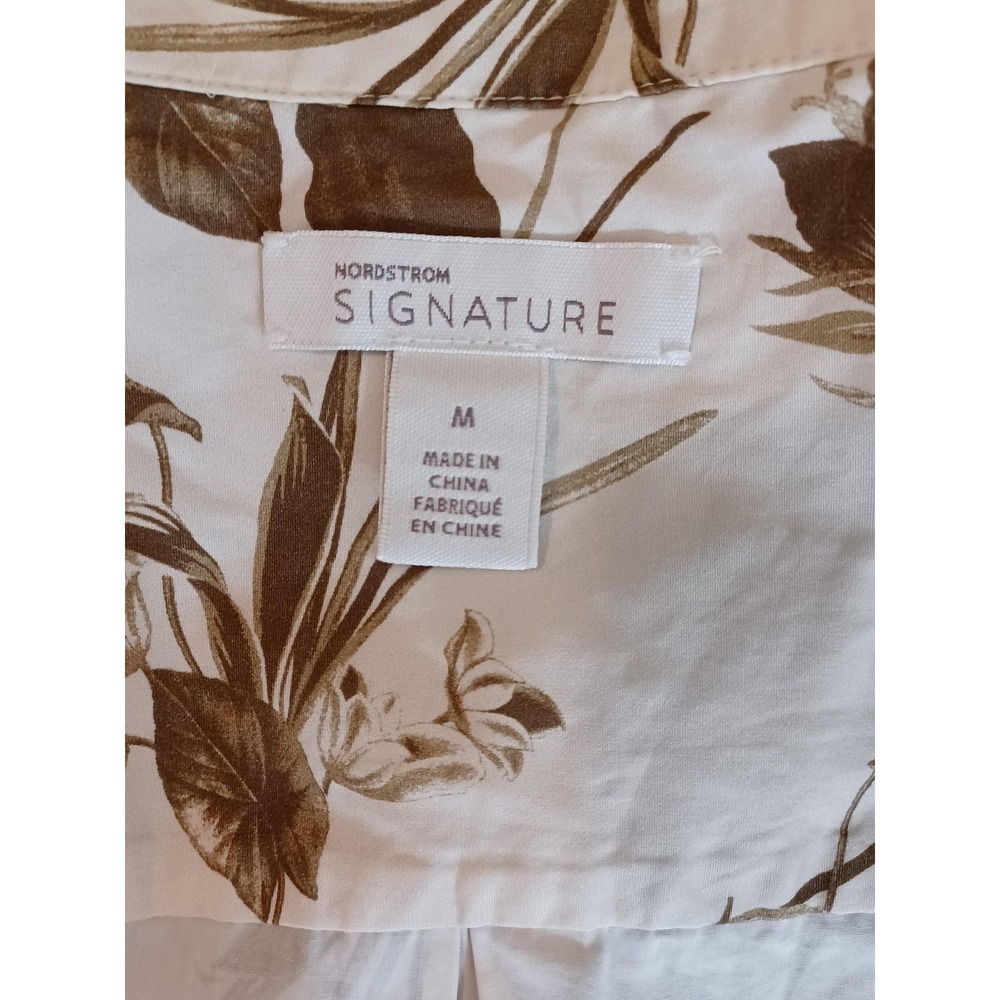 Nordstrom Signature Shirt Womens Medium White Tan Botanical Floral Button Up - Picture 6 of 6